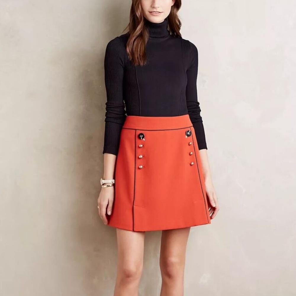 Anthropologie Orange Button-Accent A-Line Skirt